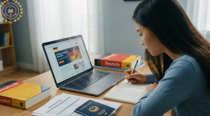 sinh viên đang chăm chú học tiếng Đức
